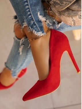 Miss Lola Red Suede Heels